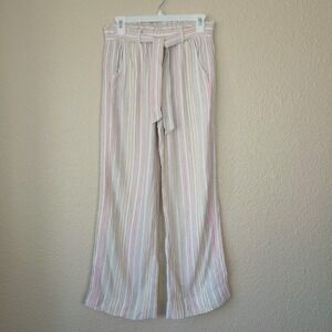 Jolt Paperbag Pants Women's S Beige Red Striped Tie Waist High Rise Straight Leg